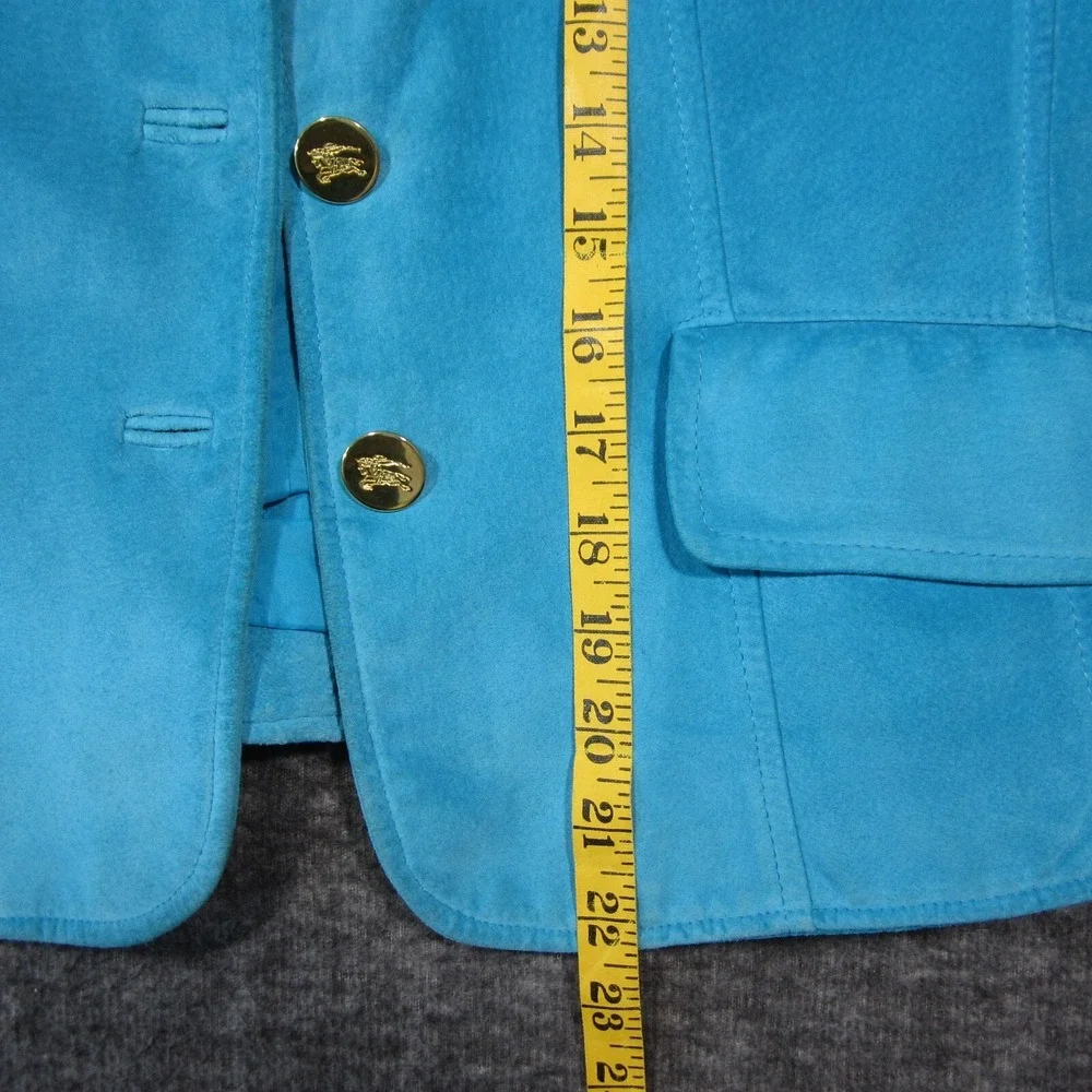 Vtg Burberry Suede Blazer Jacket Women 4‎ Teal Button Up Lined Luxury 80s 90s - Picture 7 of 12